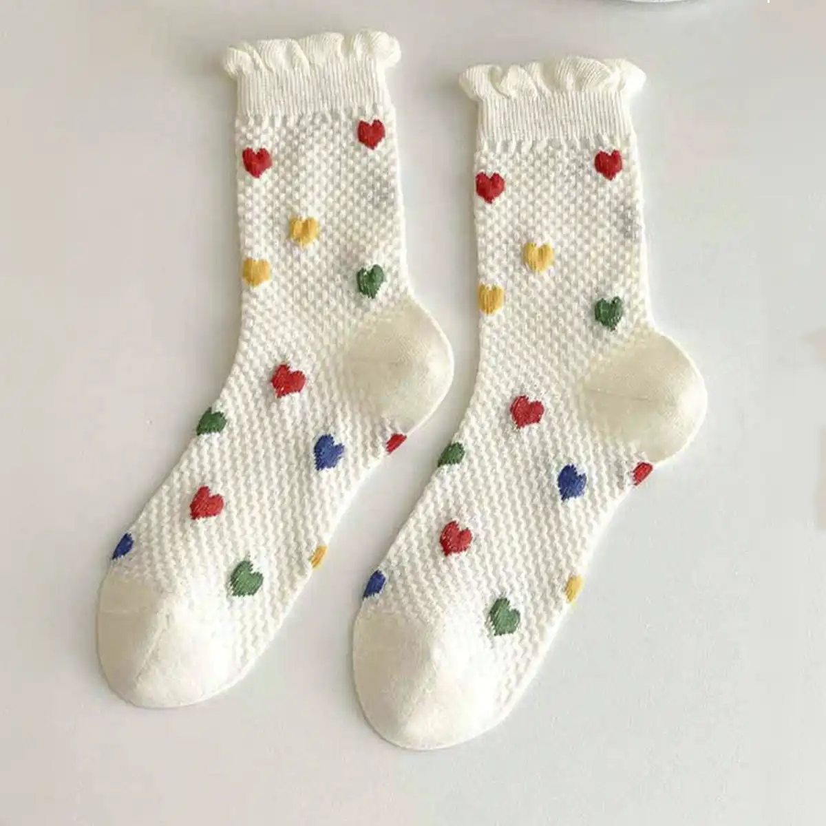 Calcetines de Algodón Mujer Estilo Japonés Bordado de Corazones